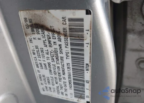 2006 Honda Accord 2.4 Se из США, поврежденный, VIN 1HGCM56356A113575